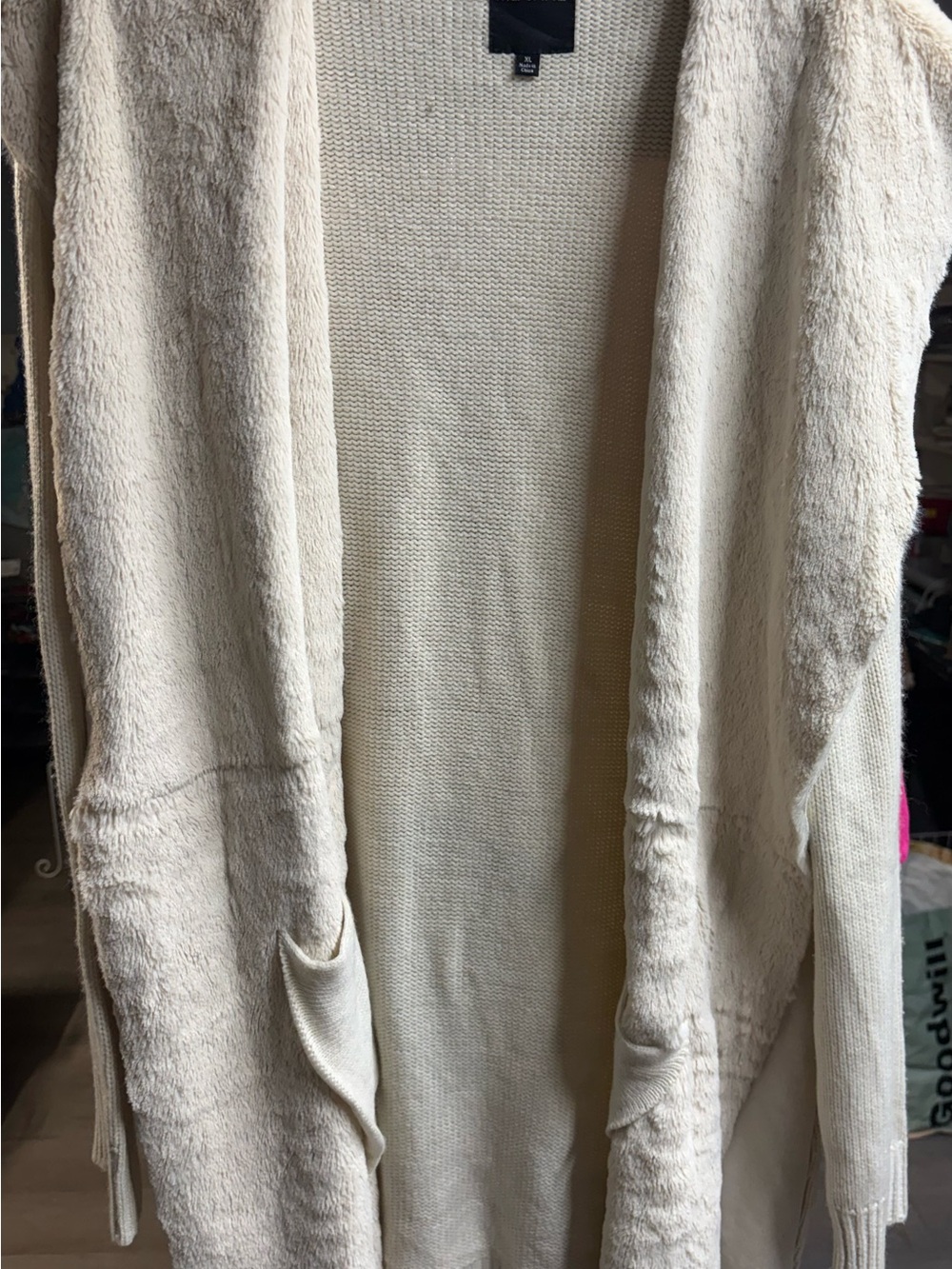 Me Jane Cream Open-Front Knit Cardigan